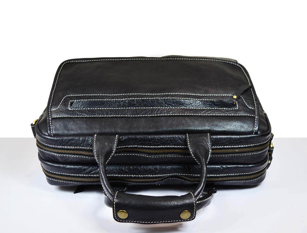 Black Leather Office Bag for Men – 16 Inch Laptop Bag - Aaron Leather Goods