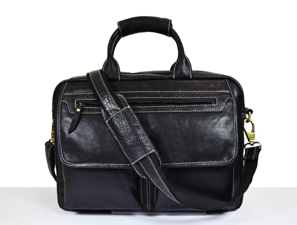 Black Leather Office Bag for Men – 16 Inch Laptop Bag - Aaron Leather Goods