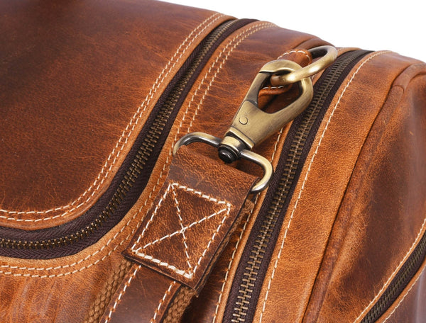 Leather Weekender Bag - light brown - Aaron Leather Goods