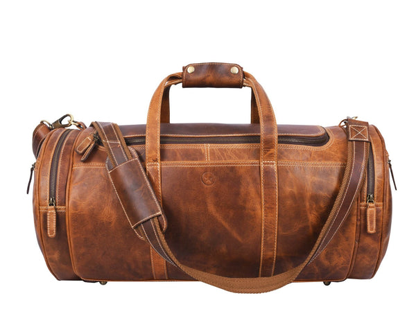 Leather Weekender Bag - light brown - Aaron Leather Goods