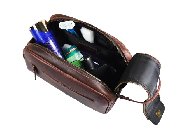 Omaha Leather Toiletry Bag - Walnut Brown - Aaron Leather Goods