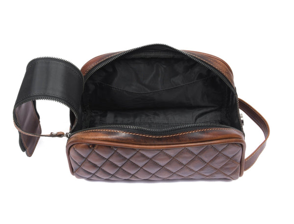 Quilted Leather Toiletry Bag – Premium Travel Dopp Kit - Aaron Leather Goods