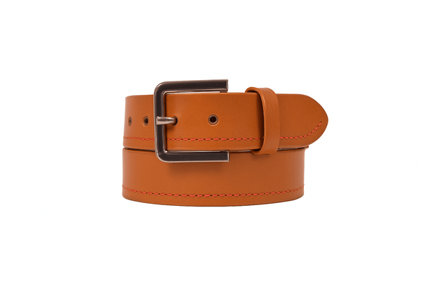 Premium Black Leather Belt with Red Stitching & Silver Buckle - Aaron Leather Goods