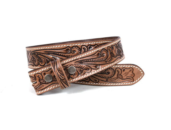 Zynkora Leather Tooled Belt - Brown - Aaron Leather Goods