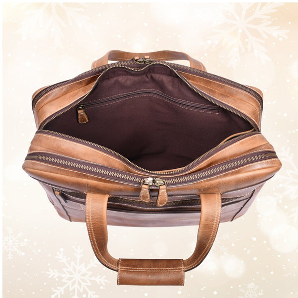 Aaron Leather Goods - Premium Tan Leather Office Bag - Aaron Leather Goods