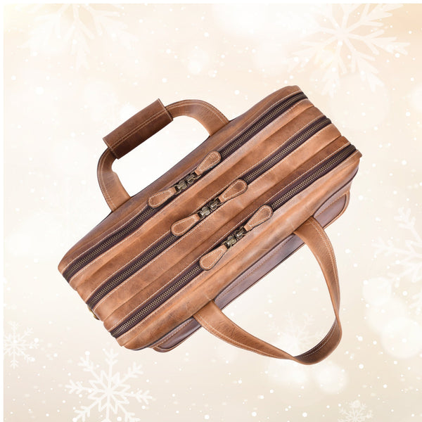 Aaron Leather Goods - Premium Tan Leather Office Bag - Aaron Leather Goods