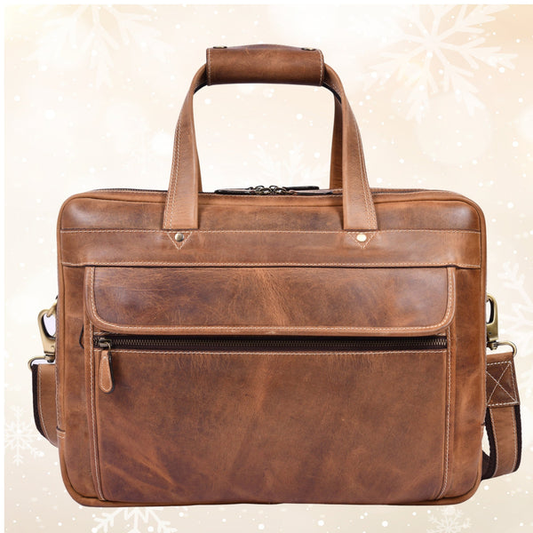 Aaron Leather Goods - Premium Tan Leather Office Bag - Aaron Leather Goods