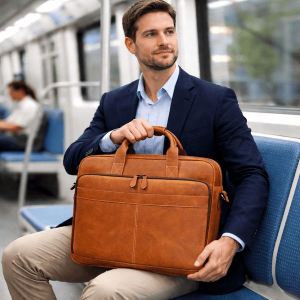 Aaron Leather Goods - Vintage Tan Leather Office Bag - Aaron Leather Goods