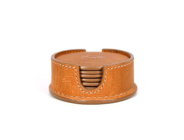 Cannes Leather Coaster - Tawny Brown - Aaron Leather Goods