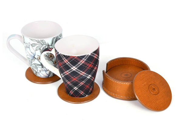 Cannes Leather Coaster - Tawny Brown - Aaron Leather Goods