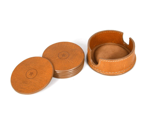 Cannes Leather Coaster - Tawny Brown - Aaron Leather Goods