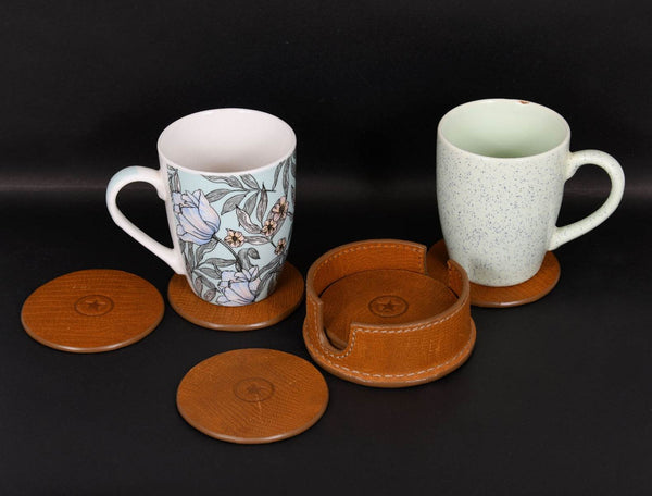 Cannes Leather Coaster - Tawny Brown - Aaron Leather Goods