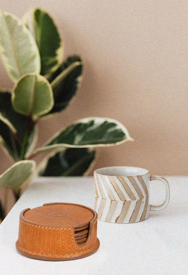 Cannes Leather Coaster - Tawny Brown - Aaron Leather Goods