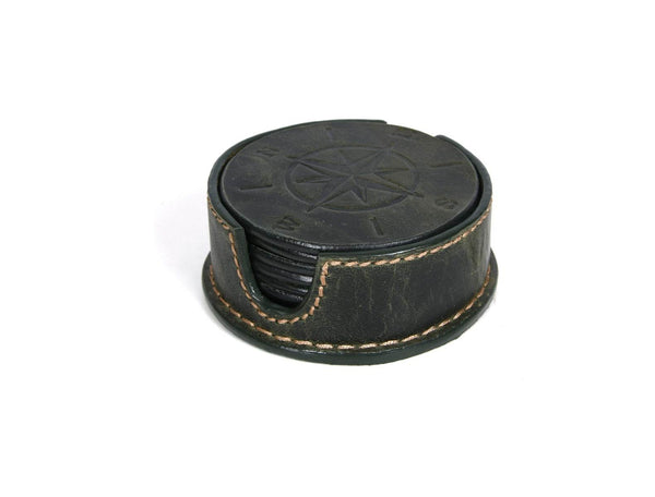 Ronda Leather Coaster - Pine Green - Aaron Leather Goods