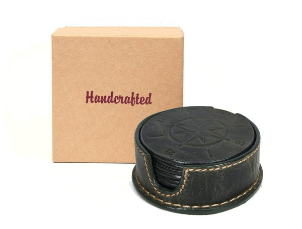 Ronda Leather Coaster - Pine Green - Aaron Leather Goods