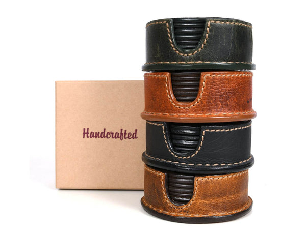 Cannes Leather Coaster - Pecan Brown - Aaron Leather Goods