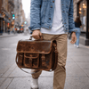 Ancona Leather Office Bag 15" - Dark Brown - Aaron Leather Goods