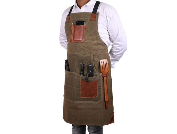 Turin Waxed Canvas Apron - Pickle Green - Aaron Leather Goods