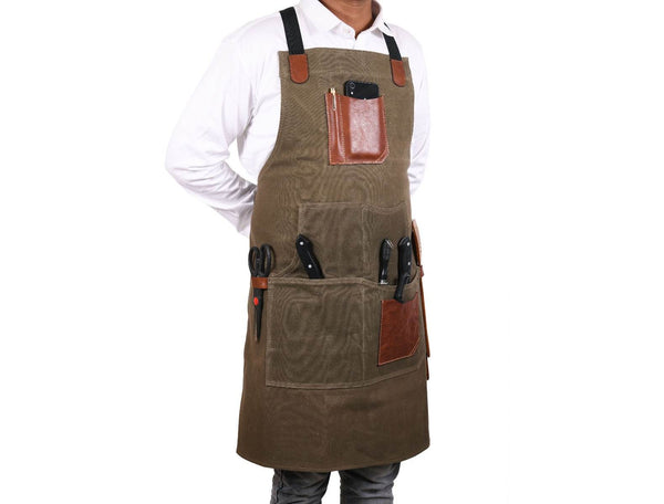 Turin Waxed Canvas Apron - Pickle Green - Aaron Leather Goods