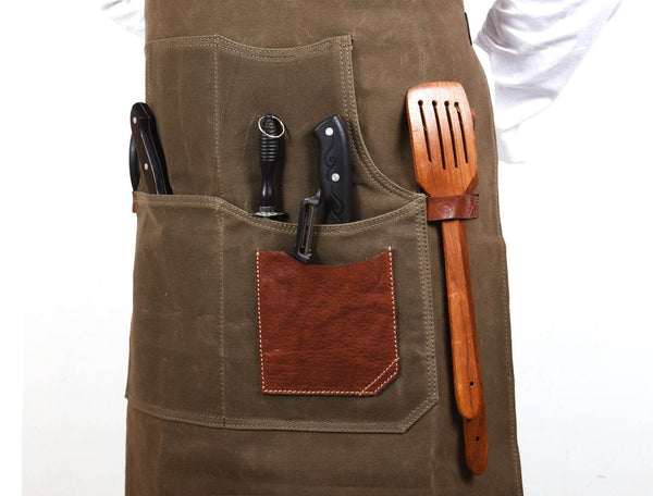 Turin Waxed Canvas Apron - Pickle Green - Aaron Leather Goods