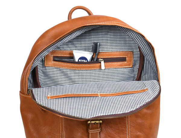 Sagunto Leather Backpack - Caramel Brown - Aaron Leather Goods