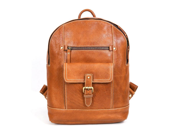 Sagunto Leather Backpack - Caramel Brown - Aaron Leather Goods