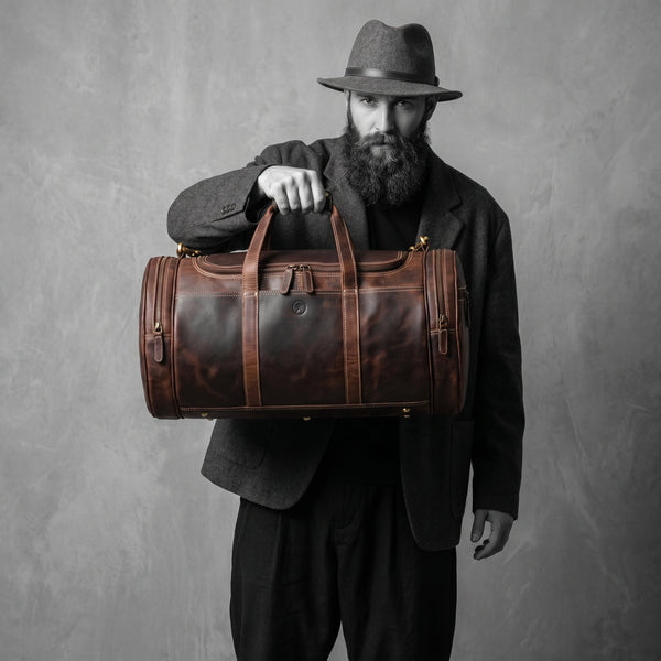 Cordoba Leather Barrel Bag - Brown - Aaron Leather Goods Inc
