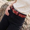Vintage Full Grain Leather Backpack & Studded Leather Belt Gift Set for Men and Women