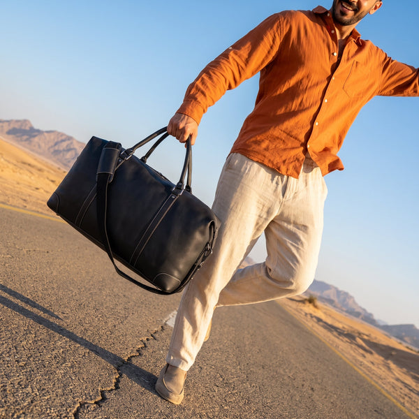 Handcrafted Black Leather Gym & Travel Duffle Bag - Aaron Leather Goods Inc