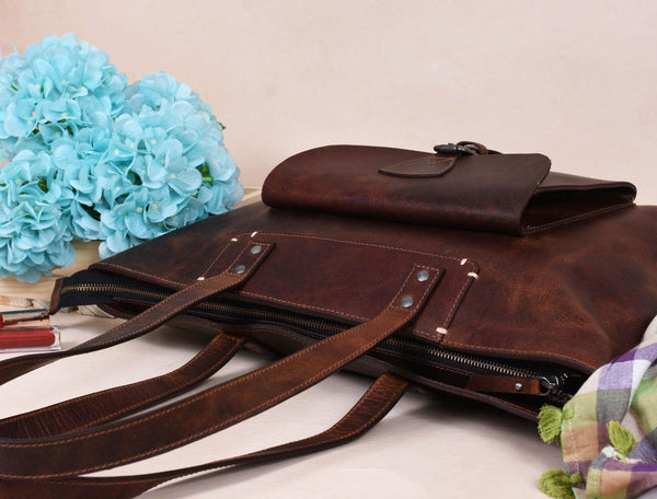 Brittany Travel Tote Bag – Walnut Brown - Aaron Leather Goods