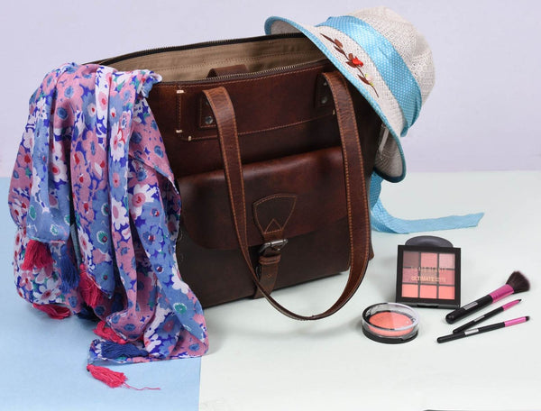 Brittany Travel Tote Bag – Walnut Brown - Aaron Leather Goods