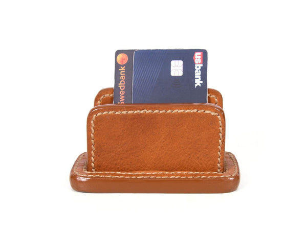 Giunone Leather Desk Card Holder - Caramel Brown - Aaron Leather Goods