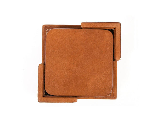 Olimpia Leather Coaster – Caramel Brown - Aaron Leather Goods