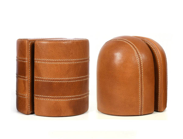 Glam Leather Bookend – Caramel Brown - Aaron Leather Goods