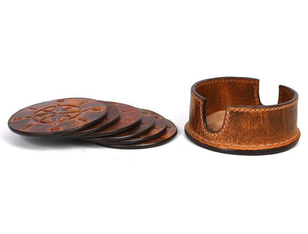 Ronda Leather Coaster - Caramel Brown - Aaron Leather Goods