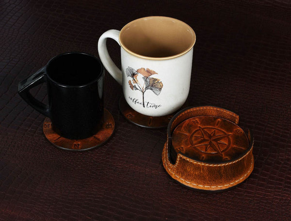 Ronda Leather Coaster - Caramel Brown - Aaron Leather Goods
