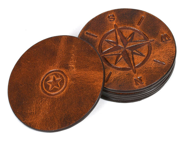 Ronda Leather Coaster - Caramel Brown - Aaron Leather Goods