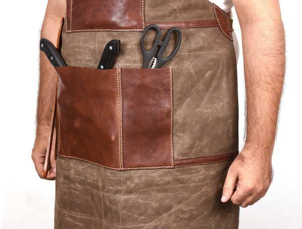 Leon Waxed Canvas Apron - Seaweed Green - Aaron Leather Goods