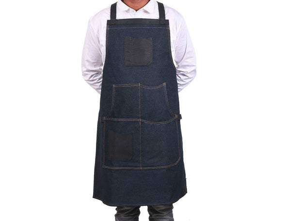 Benito Leather Canvas Apron - Denim Blue - Aaron Leather Goods