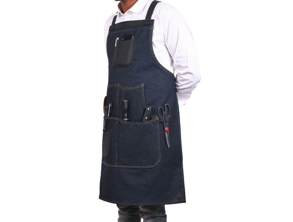 Benito Leather Canvas Apron - Denim Blue - Aaron Leather Goods