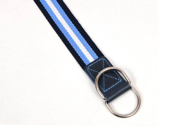Enova Canvas Belt with D - ring - white - blue - Aaron Leather Goods