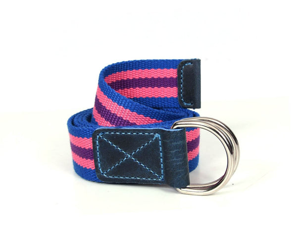 Enova Canvas Belt with D - ring - Pink Blue - Aaron Leather Goods