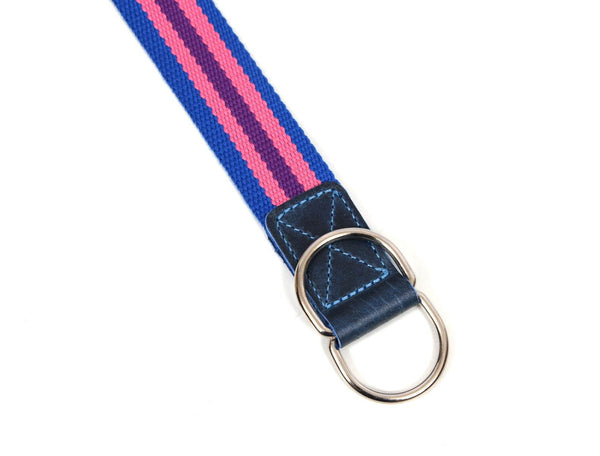 Enova Canvas Belt with D - ring - Pink Blue - Aaron Leather Goods