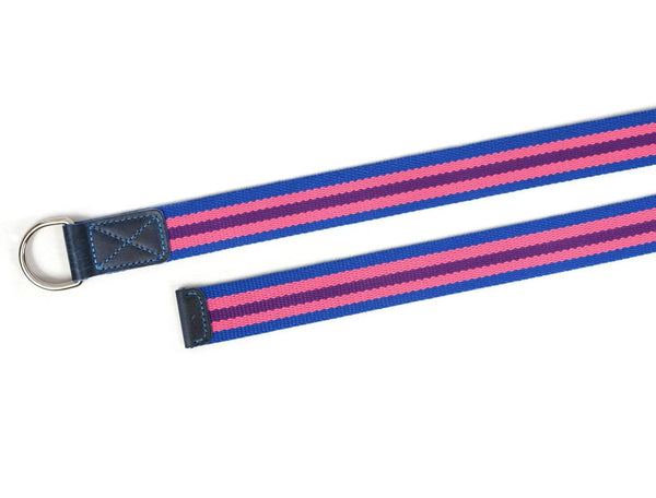 Enova Canvas Belt with D - ring - Pink Blue - Aaron Leather Goods