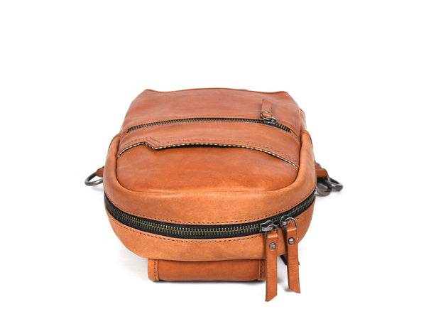 Alvin Leather Backpack - Caramel Brown - Aaron Leather Goods