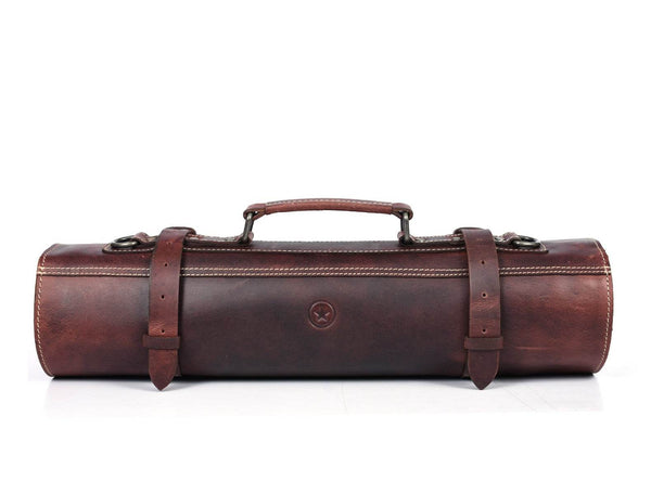 Tuscania Leather Knife Roll & Bag Combo - Walnut Brown - Aaron Leather Goods