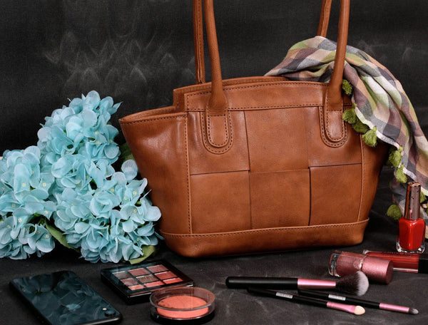 Ajo Leather Tote Bag - Caramel Brown - Aaron Leather Goods