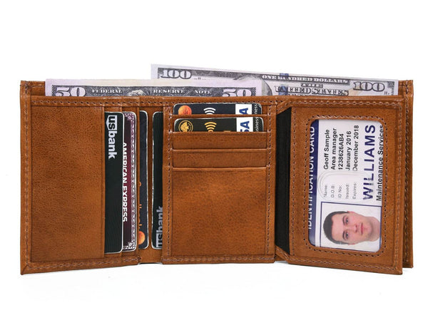 Fremont Leather Tri - fold Mens Wallet - Caramel - Aaron Leather Goods
