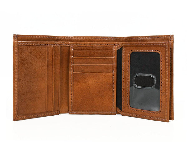 Fremont Leather Tri - fold Mens Wallet - Caramel - Aaron Leather Goods