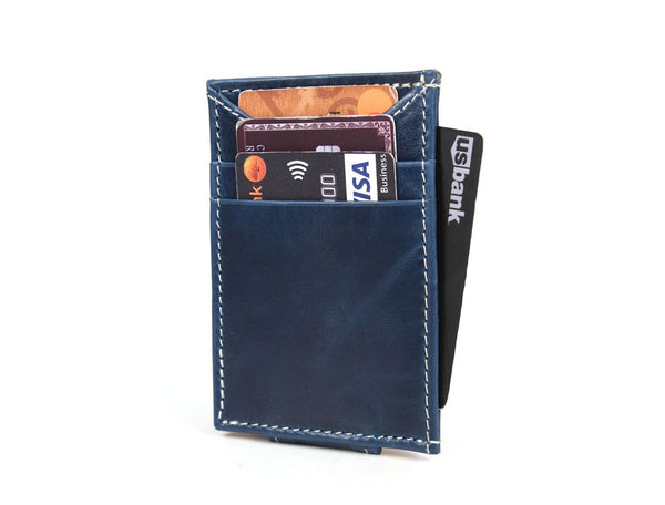 Sestao Leather Minimalist Money Clip Wallet - Royal Blue - Aaron Leather Goods